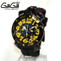 Gaga watch , fashion Gaga quartz watch six-pin unisex big dial 48mm super 3D yello numbers black band gaga milano watches men's and women's luxury watch